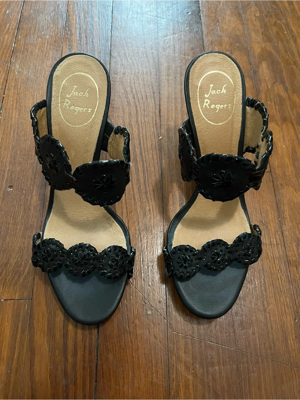 Jack Rogers Black Luccia Scalloped Wedge Sandals